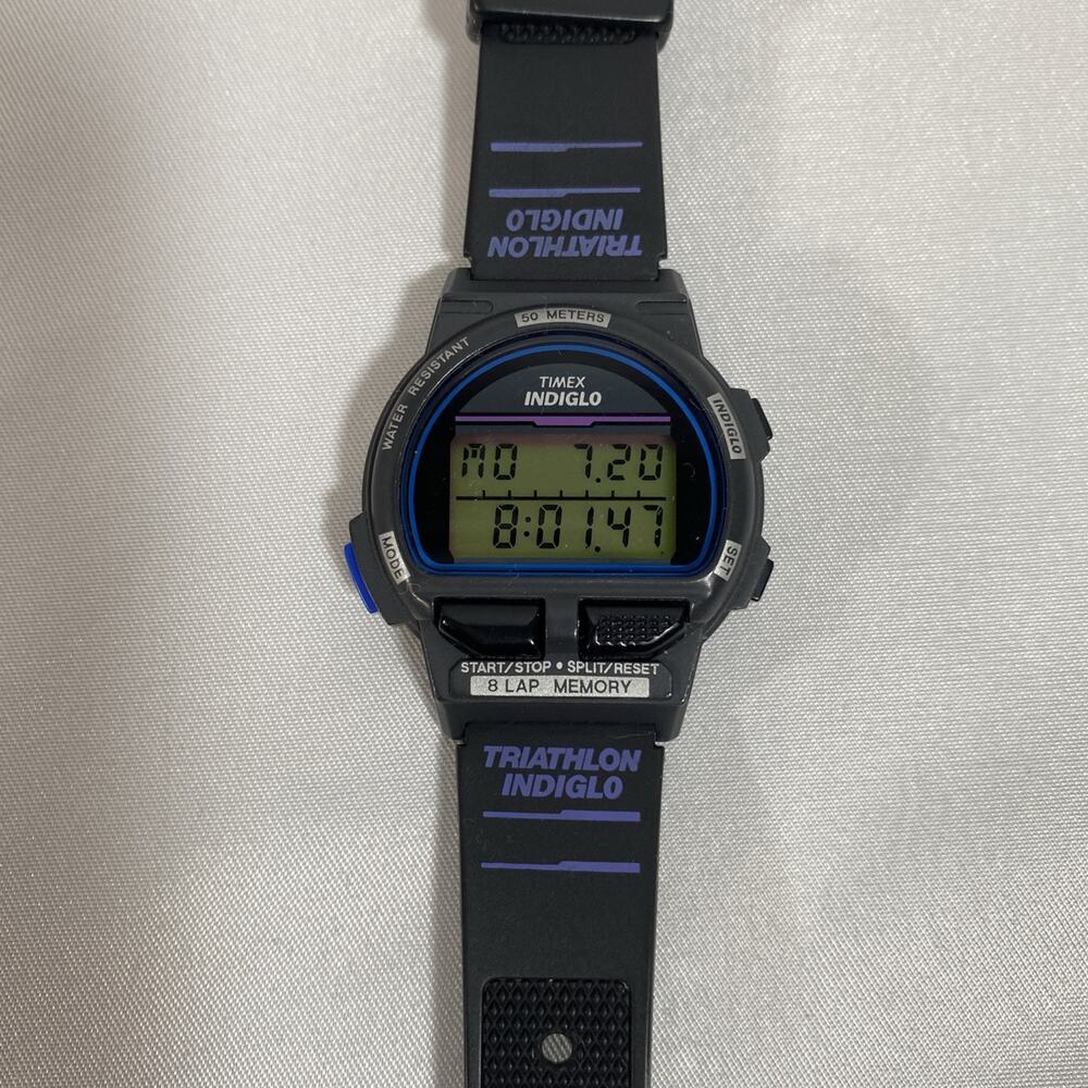 Vintage Women's Timex Ironman Triathlon Watch 8 Lap Blue Indiglo Purple Accents